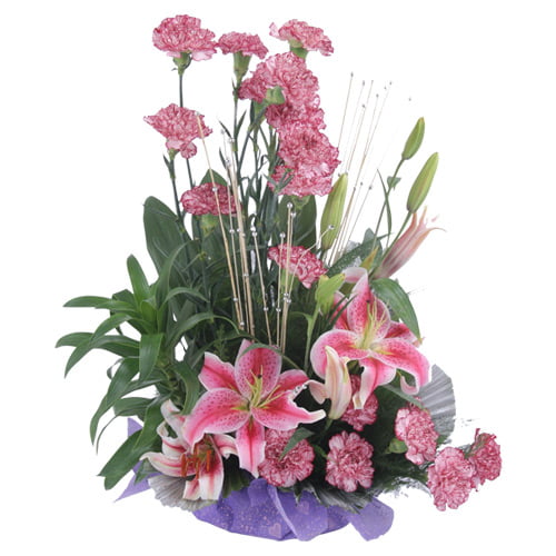 Premium Pink Lily and Carnation Flower Arrangement for Online Delivery