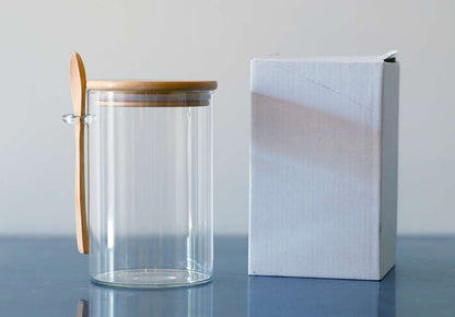 borosil Jar Med +Wood Lid and Spoon