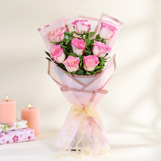 Blush Pink Rose Bouquet with fresh pink roses and pastel wrapping